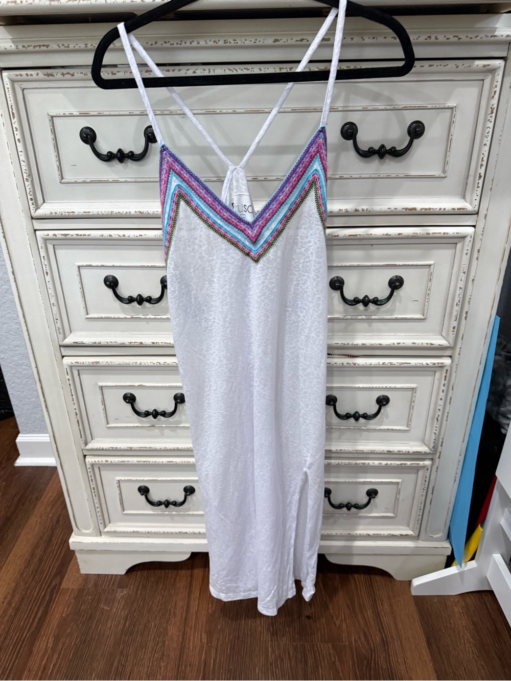 Pitusa White Embellished V-Neck Cover Up Dress